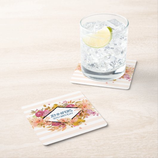 Orange & Pink Floral Bouquet Party Rechteckiger Pappuntersetzer (Vor Ort)