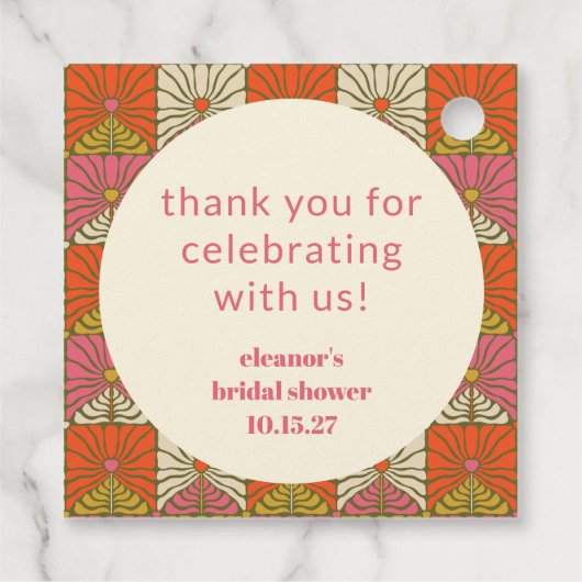 Orange Pink Floral Brautparty Custom Vielen Dank Geschenkanhänger (Rückseite)