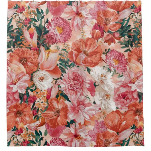 Orange Pink Floral Muster Duschvorhang (Vorderseite)