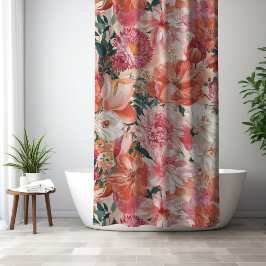 Orange Pink Floral Muster Duschvorhang