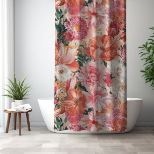 Orange Pink Floral Muster Duschvorhang