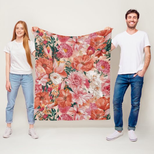 Orange Pink Floral Muster Fleecedecke (Beispiel)