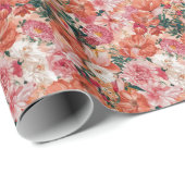 Orange Pink Floral Muster Geschenkpapier (Rolleneckpunkt)