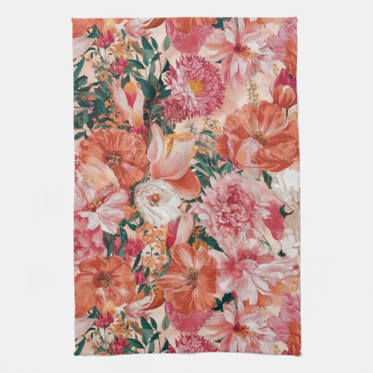 Orange Pink Floral Muster Geschirrtuch (Vertikal)