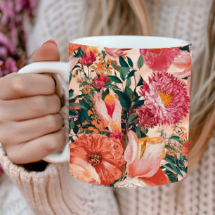 Orange Pink Floral Muster Kaffeetasse