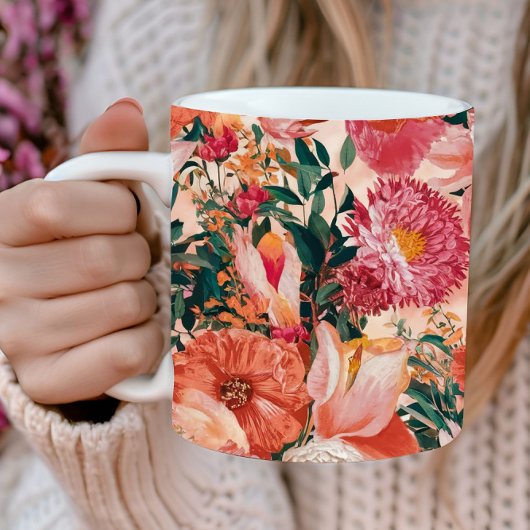 Orange Pink Floral Muster Kaffeetasse