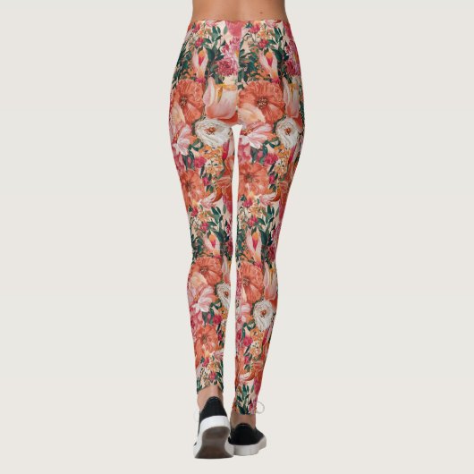 Orange Pink Floral Muster Leggings (Rückseite)