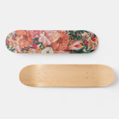 Orange Pink Floral Muster Skateboard (Horizontal)