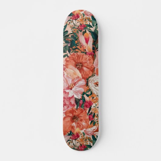 Orange Pink Floral Muster Skateboard (Vorne)