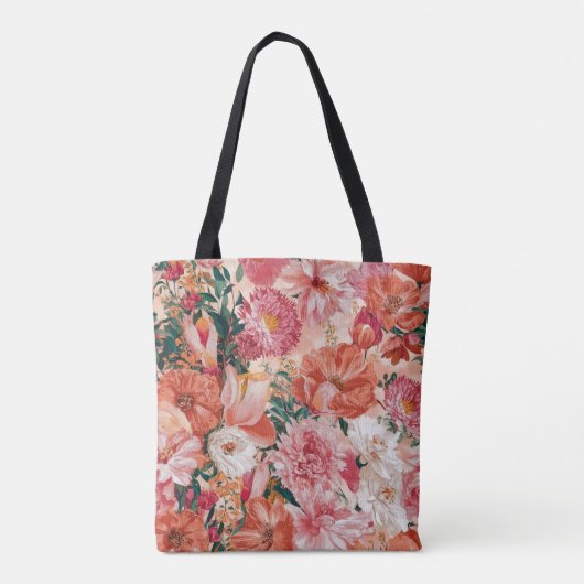 Orange Pink Floral Muster Tasche (Rückseite)
