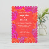 Orange Pink Floral Rose Muster QR Code Hochzeit Einladung (Stehend Vorderseite)