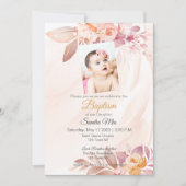 Orange Pink Floral Taufen Einladung (Vorderseite)