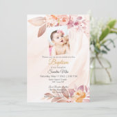 Orange Pink Floral Taufen Einladung (Stehend Vorderseite)
