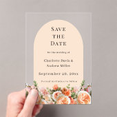 Orange pink floral wedding arac Save the Date Card Acryleinladungen (Insitu (Handheld))