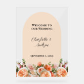 Orange pink florals arch clear wedding welcome acrylschild (Vorderseite)