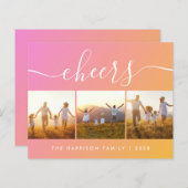 Orange Pink Foto Holiday Card Budget Cheers (Vorne/Hinten)