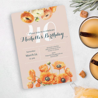 Orange Pink Garden Floral 40. Geburtstag Party Einladung