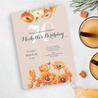 Orange Pink Garden Floral 70. Geburtstagsparty Einladung