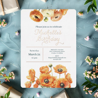 Orange Pink Garden Floral Geburtstagsparty Rose Go Folieneinladung