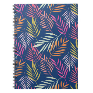 Orange Pink Gelbe Tropische Palmwedel auf Blau  Notizblock
