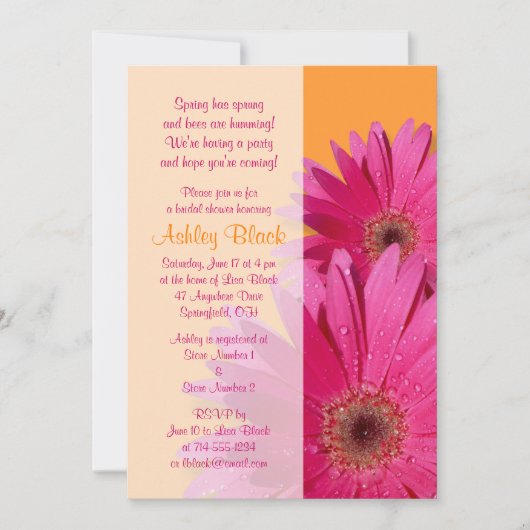 Orange Pink Gerbera Daisy Bridal Dusche Einladung (Vorderseite)