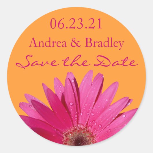 Orange Pink Gerbera Daisy Save the Date Sticker (Vorderseite)