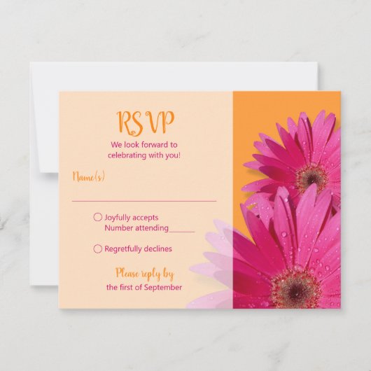Orange Pink Gerbera Daisy Wedding RSVP Card (Vorderseite)