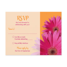 Orange Pink Gerbera Daisy Wedding RSVP Card