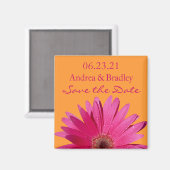 Orange Pink Gerbera Daisy Wedding Save the Date Magnet (Vorderseite/Rückseite)