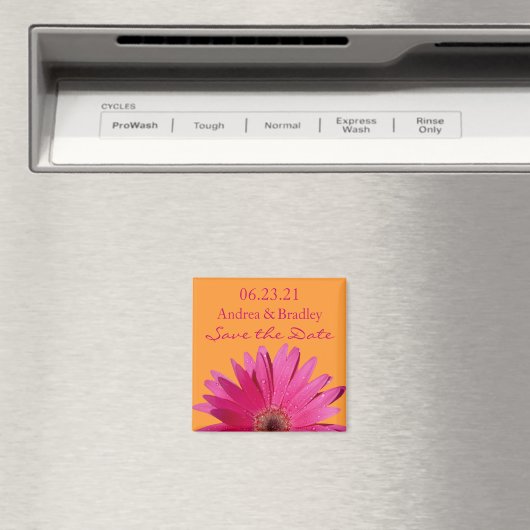 Orange Pink Gerbera Daisy Wedding Save the Date Magnet (In Situ (Geschirrspüler))