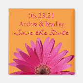 Orange Pink Gerbera Daisy Wedding Save the Date Magnet (Vorne)