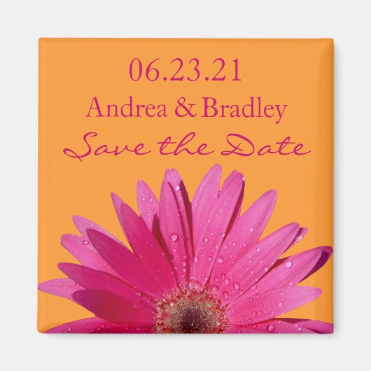 Orange Pink Gerbera Daisy Wedding Save the Date Magnet (Vorne)