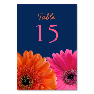 Orange Pink Gerbera Gerber Daisy Navy Wedding Tischnummer