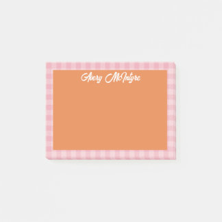 Orange Pink Gingham Border Name In Cool Script Post-it Klebezettel