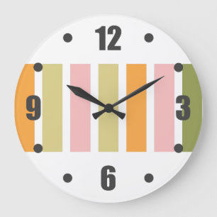 Orange Pink Gold und grüne Streifen Große Wanduhr