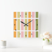 Orange Pink Green Tan Hues Quadratische Wanduhr (Zuhause)