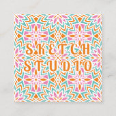 Orange Pink Green Tile Rainbow Emboss Quadratische Visitenkarte (Vorderseite)