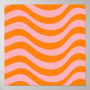 Orange Pink Groovy Retro Abstracte Welle Y2K Muste Poster