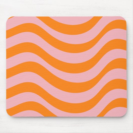 Orange Pink Groovy Retro Abstrakt Wave Y2K Muster Mousepad (Vorne)