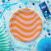 Orange Pink Groovy Retro Abstrakt Wave Y2K Muster Pappteller (Party)