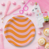 Orange Pink Groovy Retro Abstrakt Wave Y2K Muster Pappteller (Party)