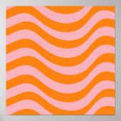 Orange Pink Groovy Retro Abstrakt Wave Y2K Muster Poster (Vorne)