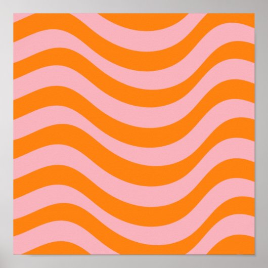 Orange Pink Groovy Retro Abstrakt Wave Y2K Muster Poster (Vorne)
