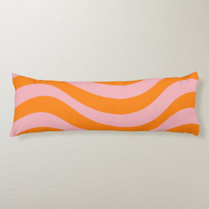 Orange Pink Groovy Retro Abstrakt Wave Y2K Muster Seitenschläferkissen