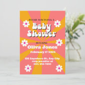 Orange & Pink Groovy Retro Baby Dusche laden Einladung (Stehend Vorderseite)