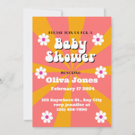 Orange & Pink Groovy Retro Baby Dusche Save The Date