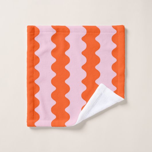 Orange Pink Groovy Stripe Minimalistischer Frühlin Badhandtuch Set (Waschlappen)