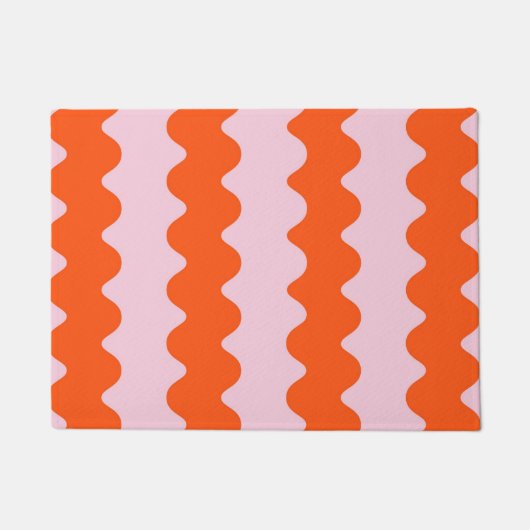 Orange Pink Groovy Stripe Moderner Minimalistische Fußmatte (Vorderseite)