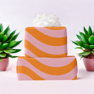 Orange Pink Groovy Wavy Stripe Moderner Minimalist Geschenkpapier