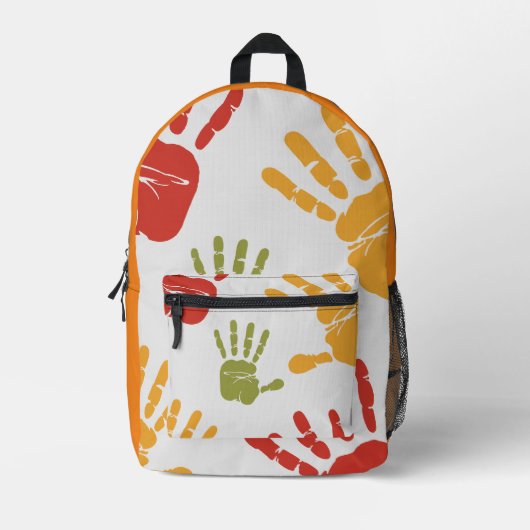 Orange Pink Hand Print Patches Backpack Bedruckter Rucksack (Vorderseite)